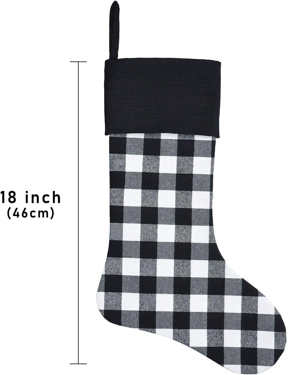 6 Pack Christmas Stockings- 18 Inch Black White Buffalo Plaid Christmas Stockings with Black Cuff Fireplace Hanging Stockings for Family Christmas Decoration Holiday Season Party Decor