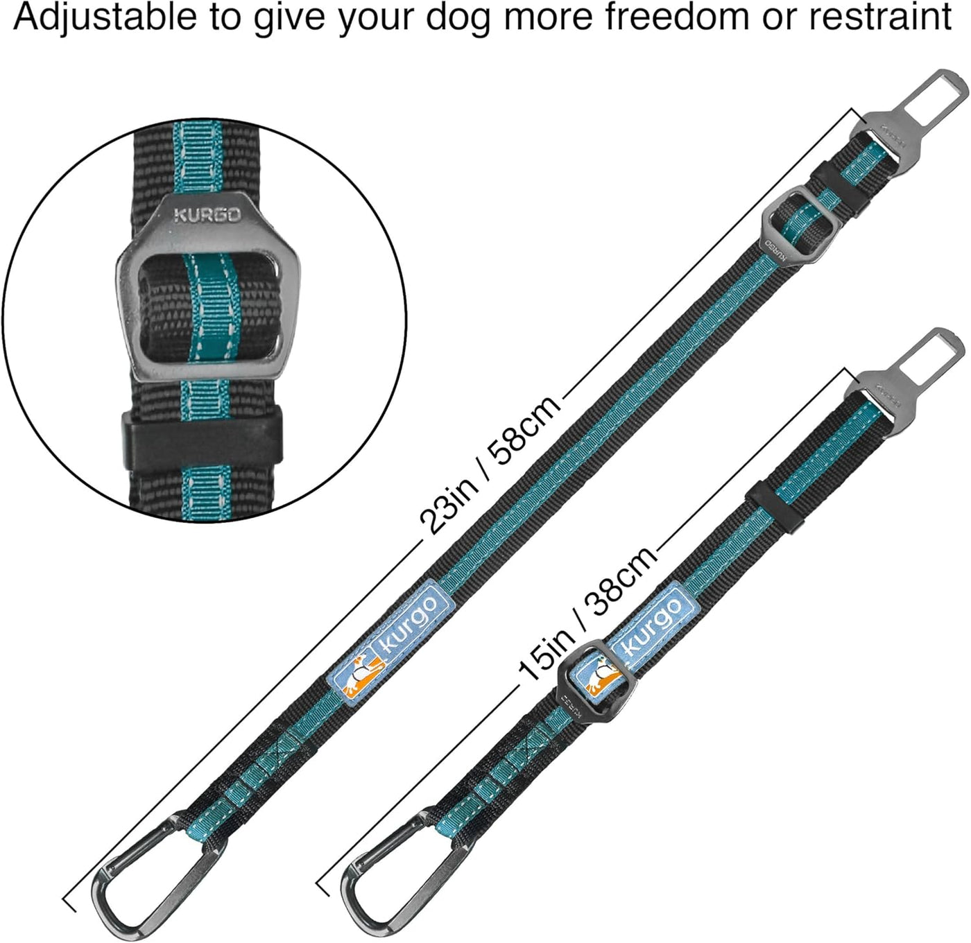Direct to Seatbelt Tether - Easy-Use Dog Car Harness Clip - Adjustable Ride Strap - Universal Fit for Most Vehicles - All Steel Hardware - Backseat Restraint - Coastal Blue