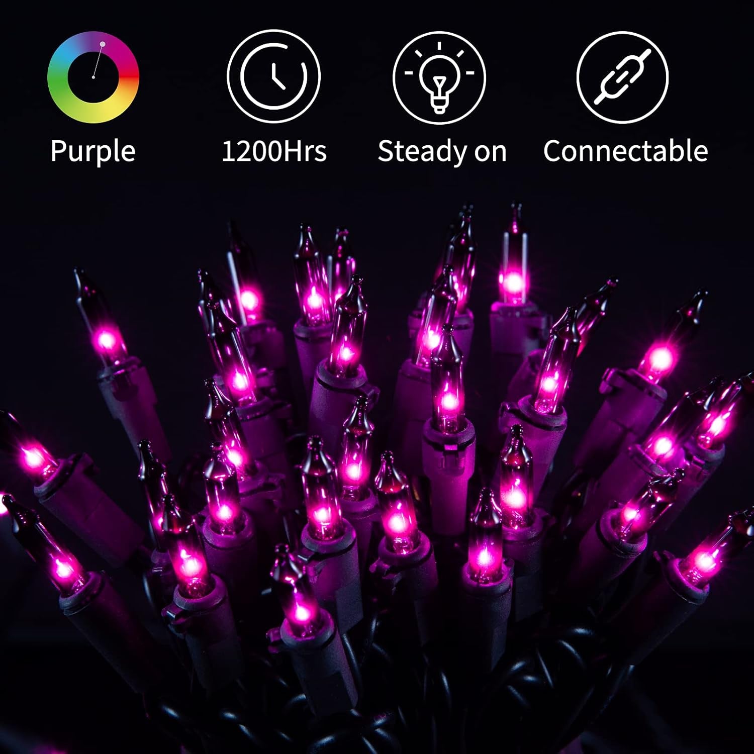 Halloween String Lights Outdoor 2 Pack 100 Count 25 Feet Incandescent Bulb Mini Lights for Christmas Indoor Garland Party Festival Decoration, Purple