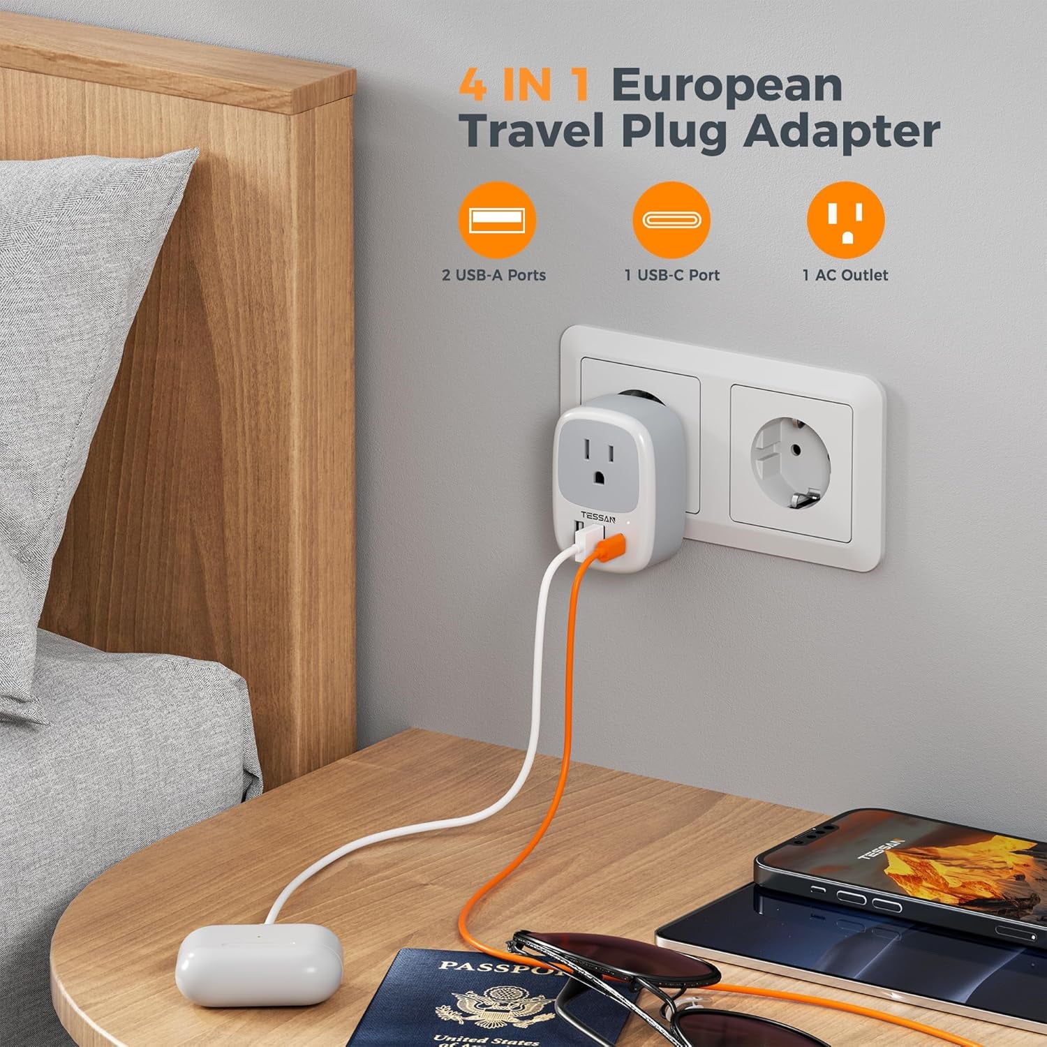 UK Ireland Hong Kong Power Adapter,  International Travel Plug with 3 USB Ports (1 USB C), Type G Converter Outlet Adaptor Charger for USA to British England Scotland Irish Qatar London