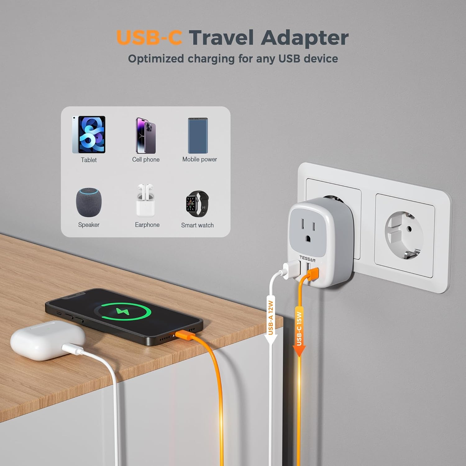 UK Ireland Hong Kong Power Adapter,  International Travel Plug with 3 USB Ports (1 USB C), Type G Converter Outlet Adaptor Charger for USA to British England Scotland Irish Qatar London