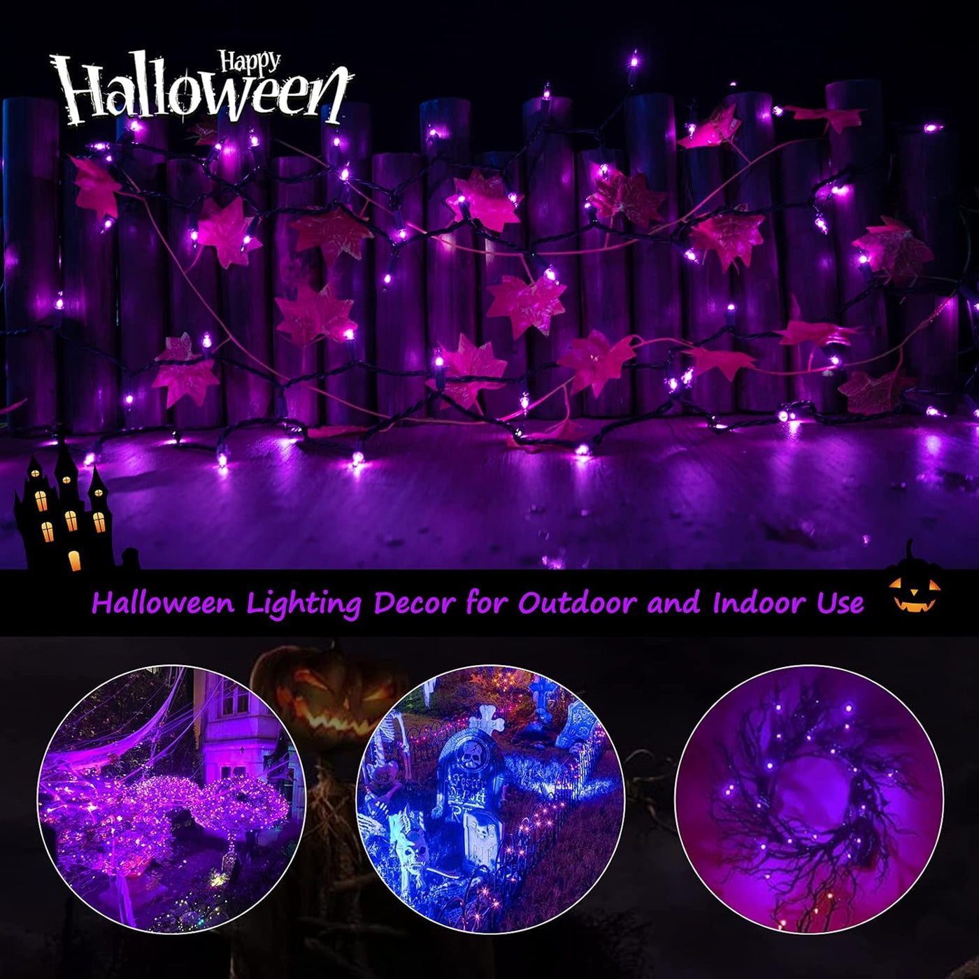 Halloween String Lights Outdoor 2 Pack 100 Count 25 Feet Incandescent Bulb Mini Lights for Christmas Indoor Garland Party Festival Decoration, Purple