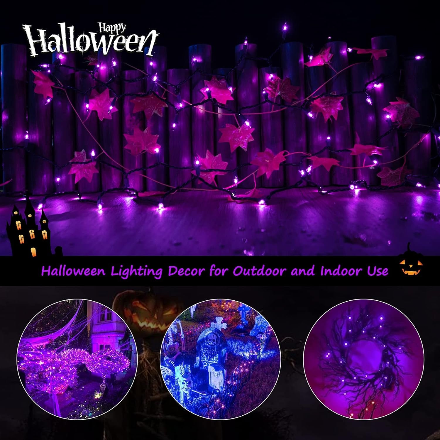Halloween String Lights Outdoor 2 Pack 100 Count 25 Feet Incandescent Bulb Mini Lights for Christmas Indoor Garland Party Festival Decoration, Purple