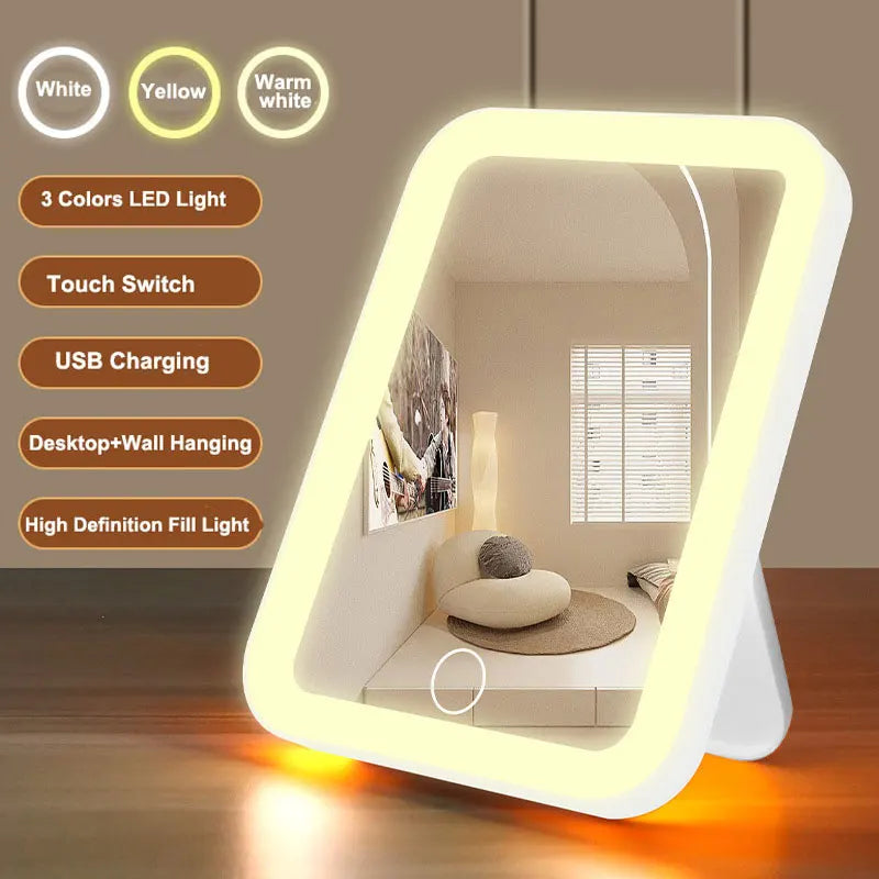 LED Vanity Mirror – Rechargeable Touch Dimmable Makeup Mirror (3 Light Modes)