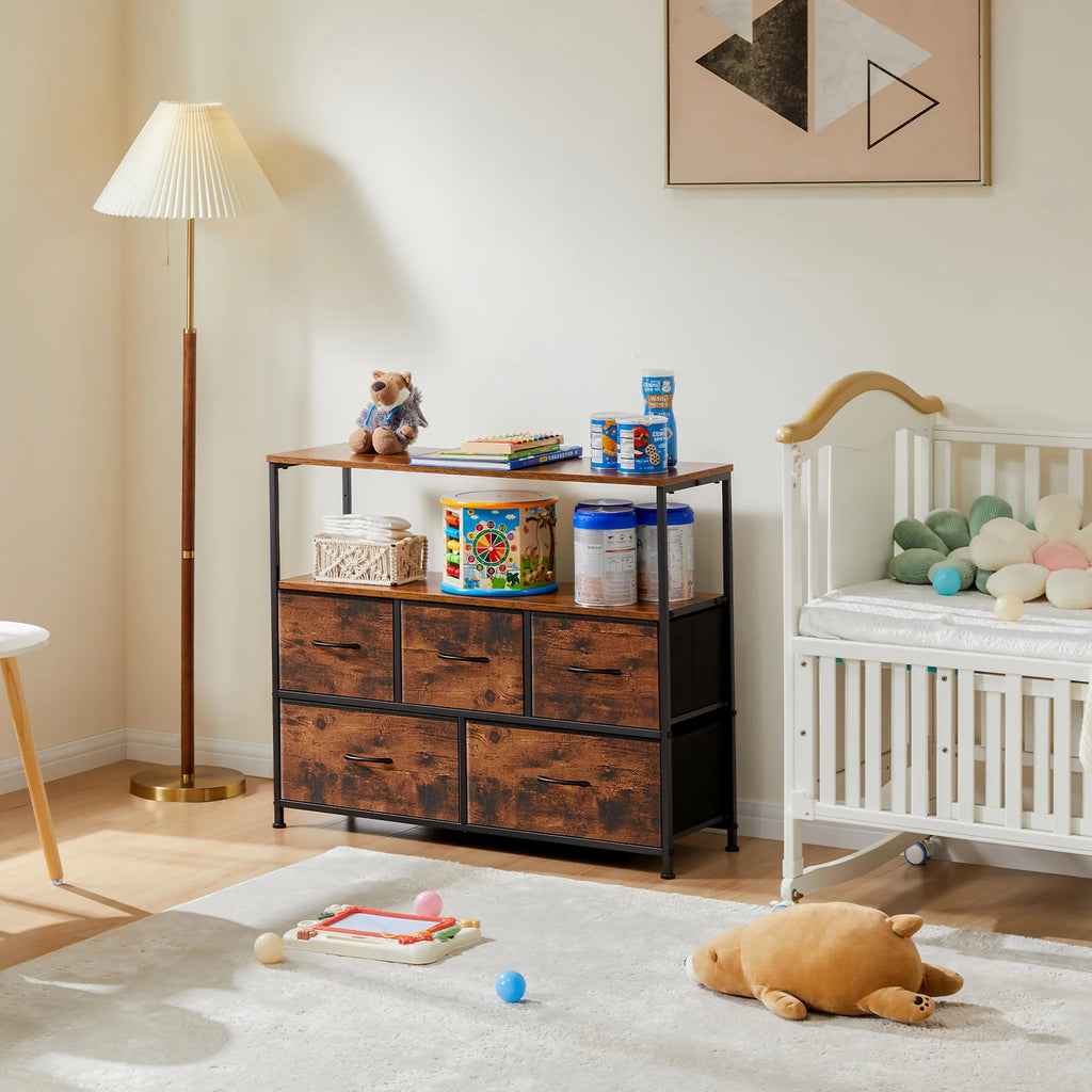 Fireplace TV Stand with Fabric Drawer Storage