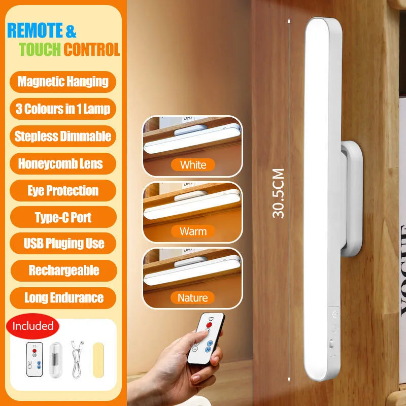 Magnetic LED Reading Lamp – Rechargeable Cordless Night Light with Remote