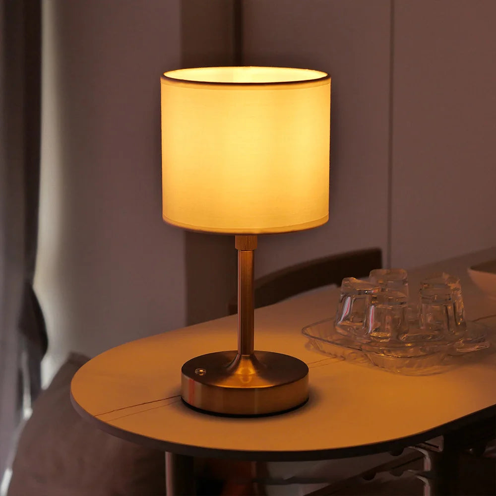 Fabric Shade Table Lamp – Rechargeable Touch Bedside Lamp (E12 Bulb)