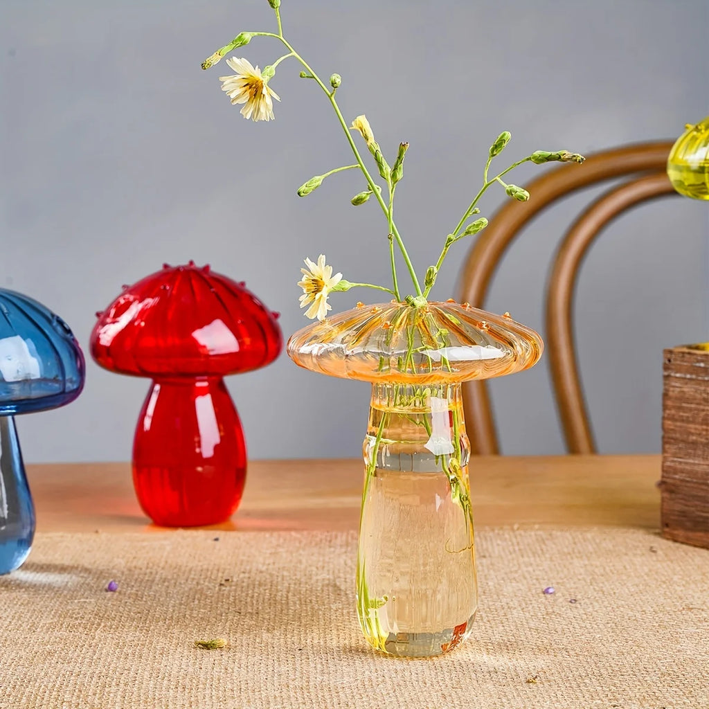 Mushroom Glass Bud Vase – Colorful Hydroponic Vase for Home & Office Decor