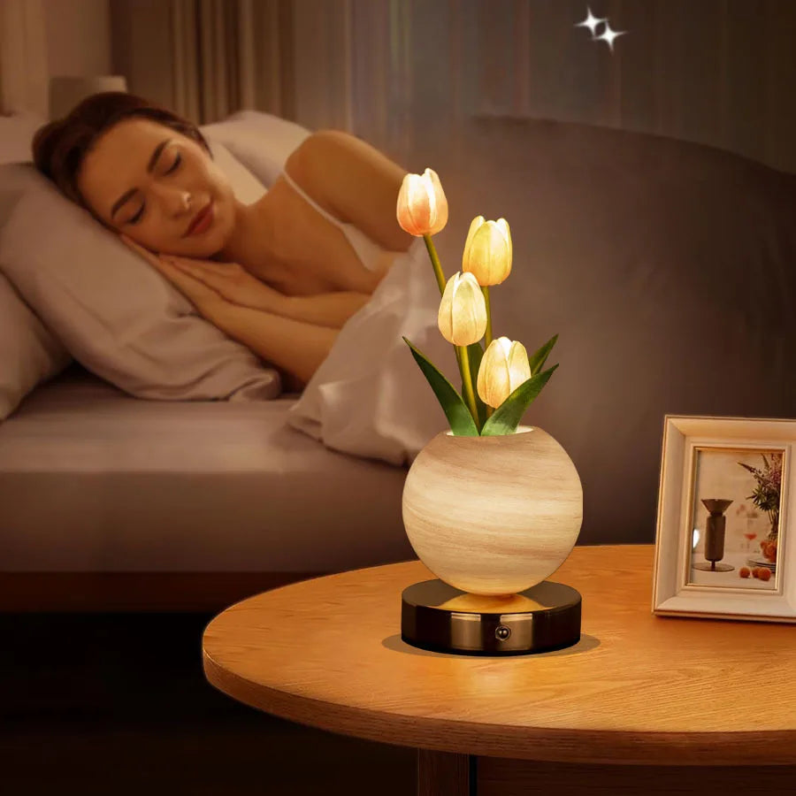 Tulip Bouquet LED Night Light – Dimmable Rechargeable Decorative Table Lamp