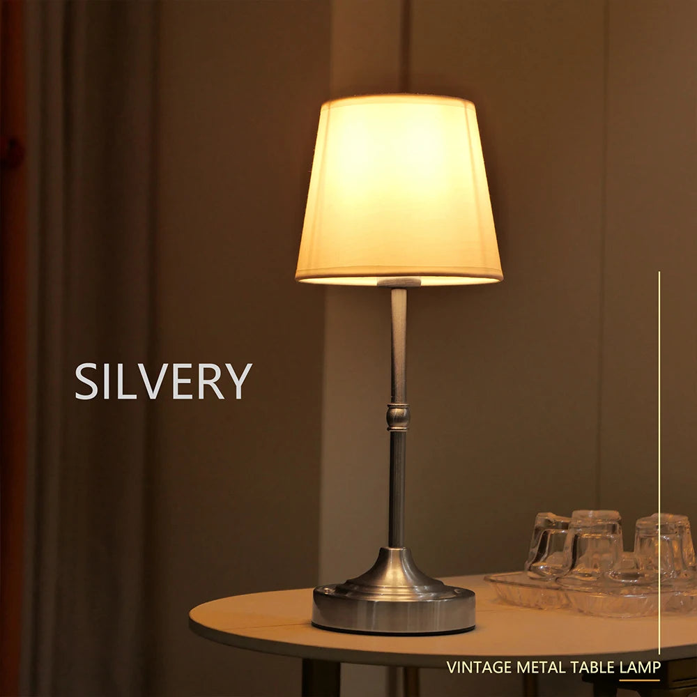 Fabric Shade Table Lamp – Rechargeable Touch Bedside Lamp (E12 Bulb)