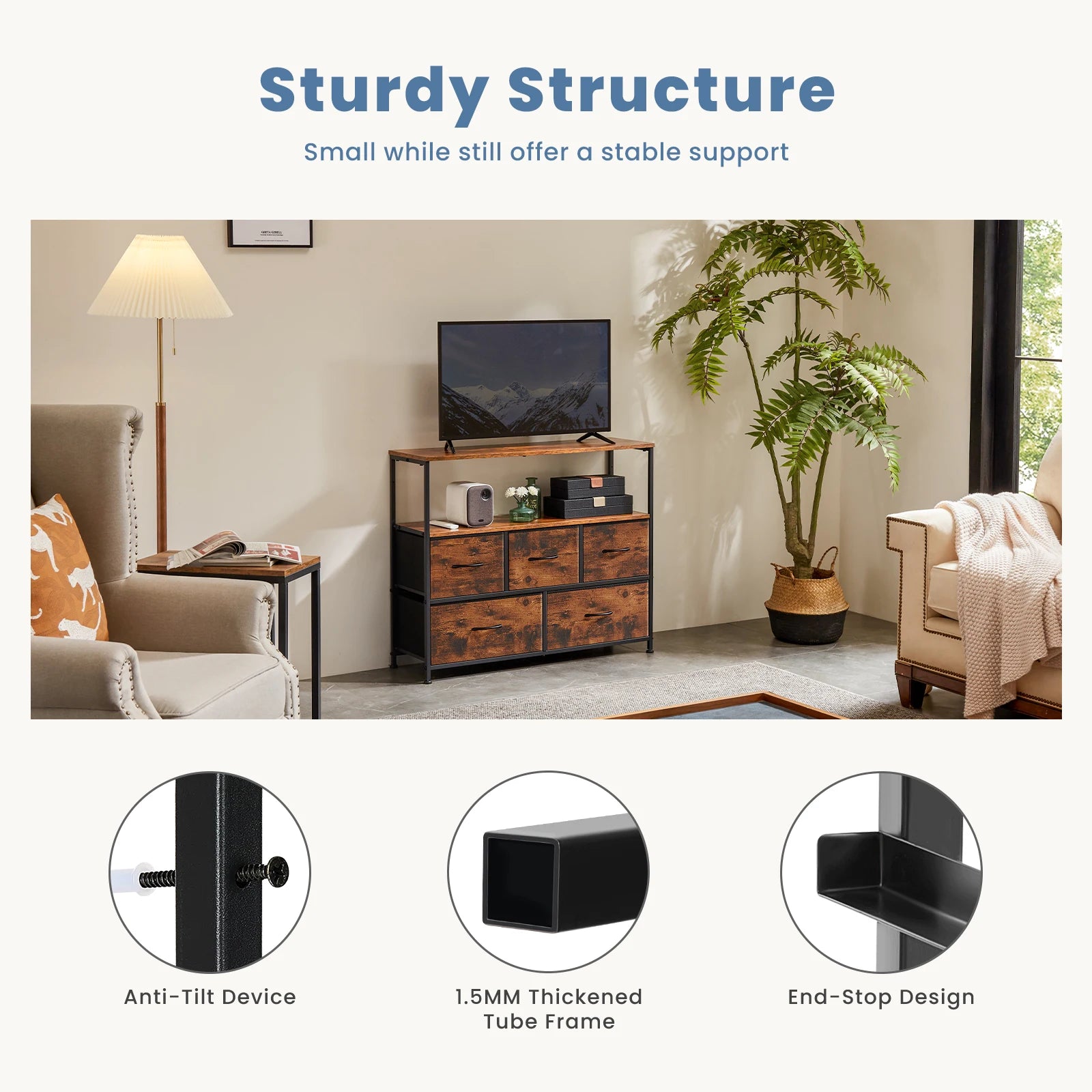 Fireplace TV Stand with Fabric Drawer Storage