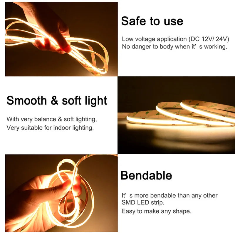 COB LED Strip Light – High-Density Flexible Dimmable Tape (16.4ft)