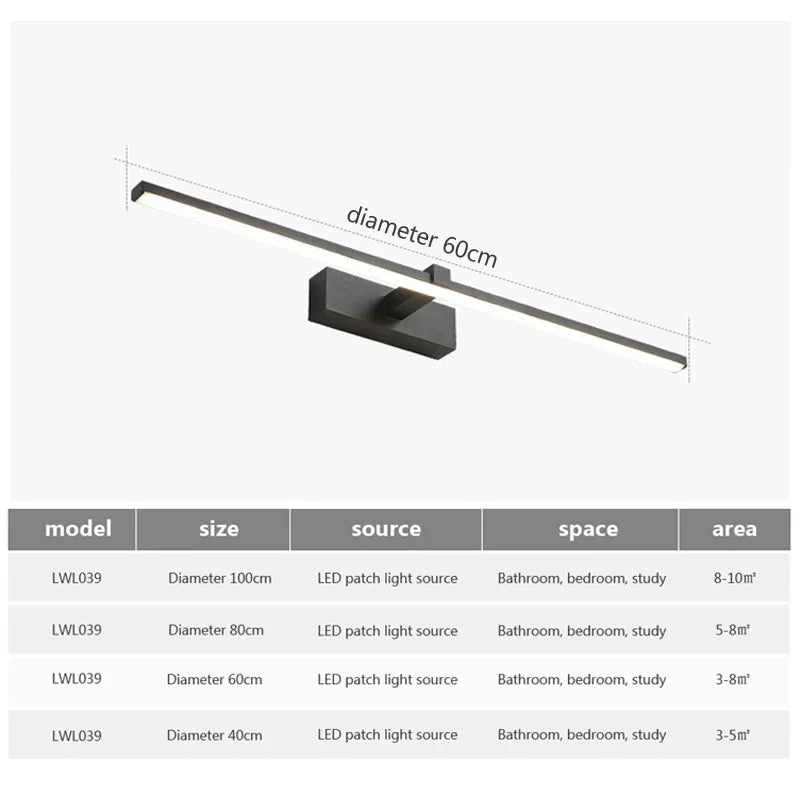 Modern LED Bathroom Wall Light – Aluminum Mirror Vanity Lamp (3 Colors)