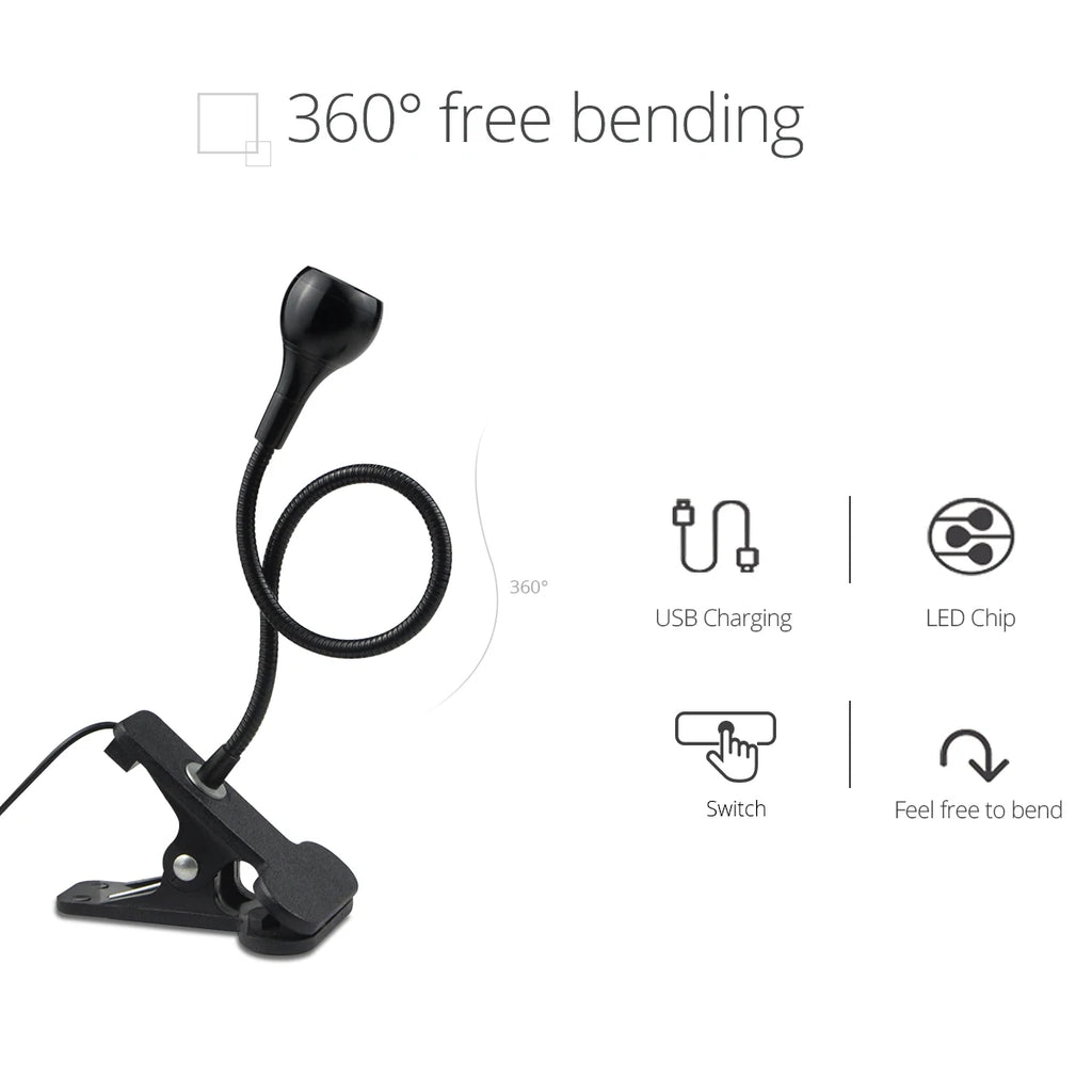 360° Gooseneck Clip-On Desk Lamp – USB Eye-Care Reading Light
