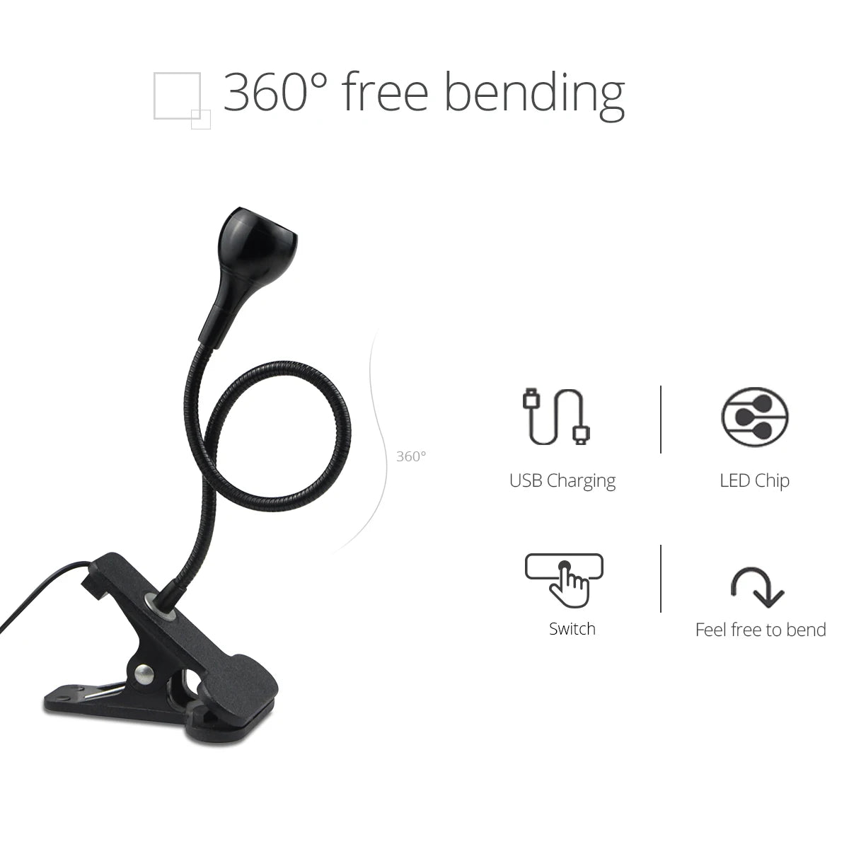 360° Gooseneck Clip-On Desk Lamp – USB Eye-Care Reading Light