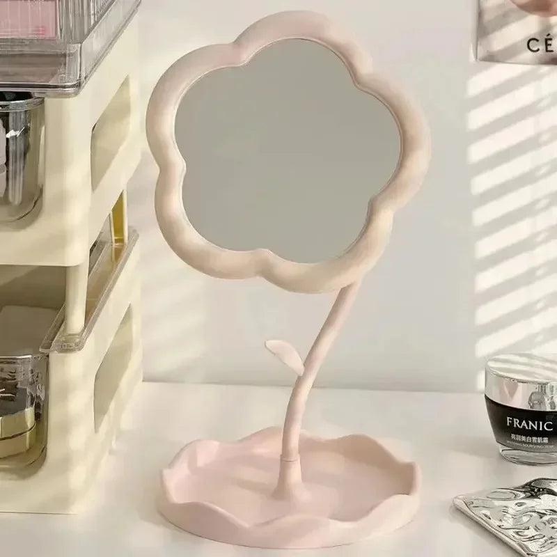 Vintage Floral Vanity Mirror – Elegant Desktop Makeup Mirror for Bedroom