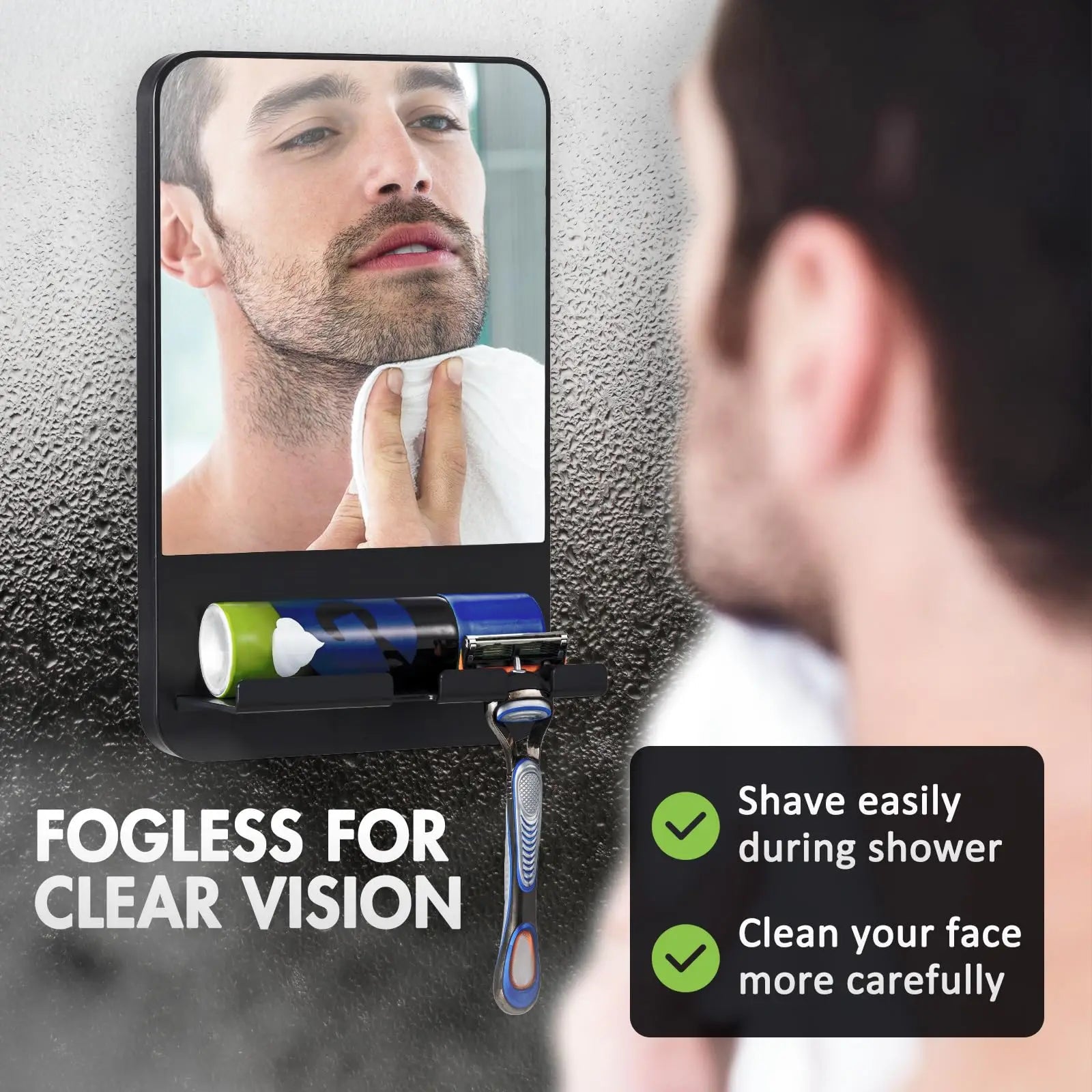Fogless Shower Mirror – Anti-Fog Shaving Mirror with Razor Holder