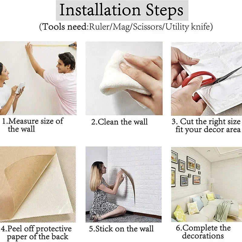 3D Brick Wallpaper – Self-Adhesive Waterproof Foam Wall Panels (Peel & Stick)