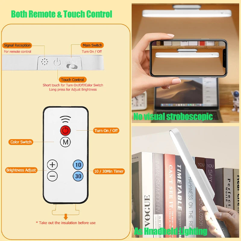 Magnetic LED Reading Lamp – Rechargeable Cordless Night Light with Remote