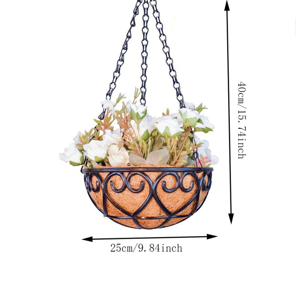 Hanging Chain Planter Basket – Boho Iron Flowerpot for Indoor & Outdoor Plants