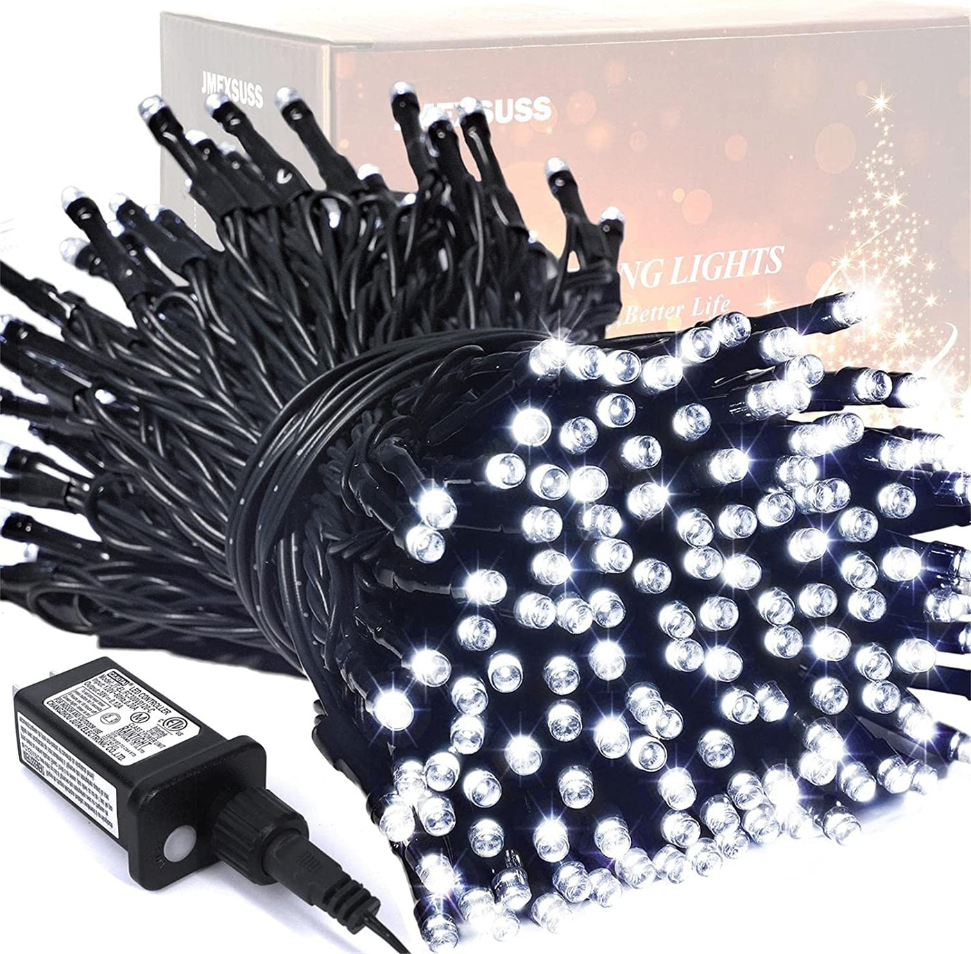200 LED White Christmas Lights Outdoor, 66Ft Christmas Tree Lights Green Wire, 8 Modes Waterproof Twinkle String Lights Plug in for Xmas Wedding Party Indoor Decoration