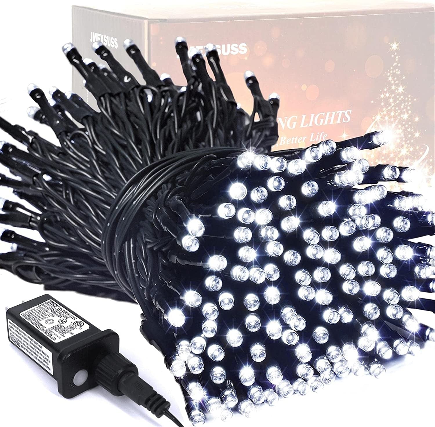 200 LED White Christmas Lights Outdoor, 66Ft Christmas Tree Lights Green Wire, 8 Modes Waterproof Twinkle String Lights Plug in for Xmas Wedding Party Indoor Decoration