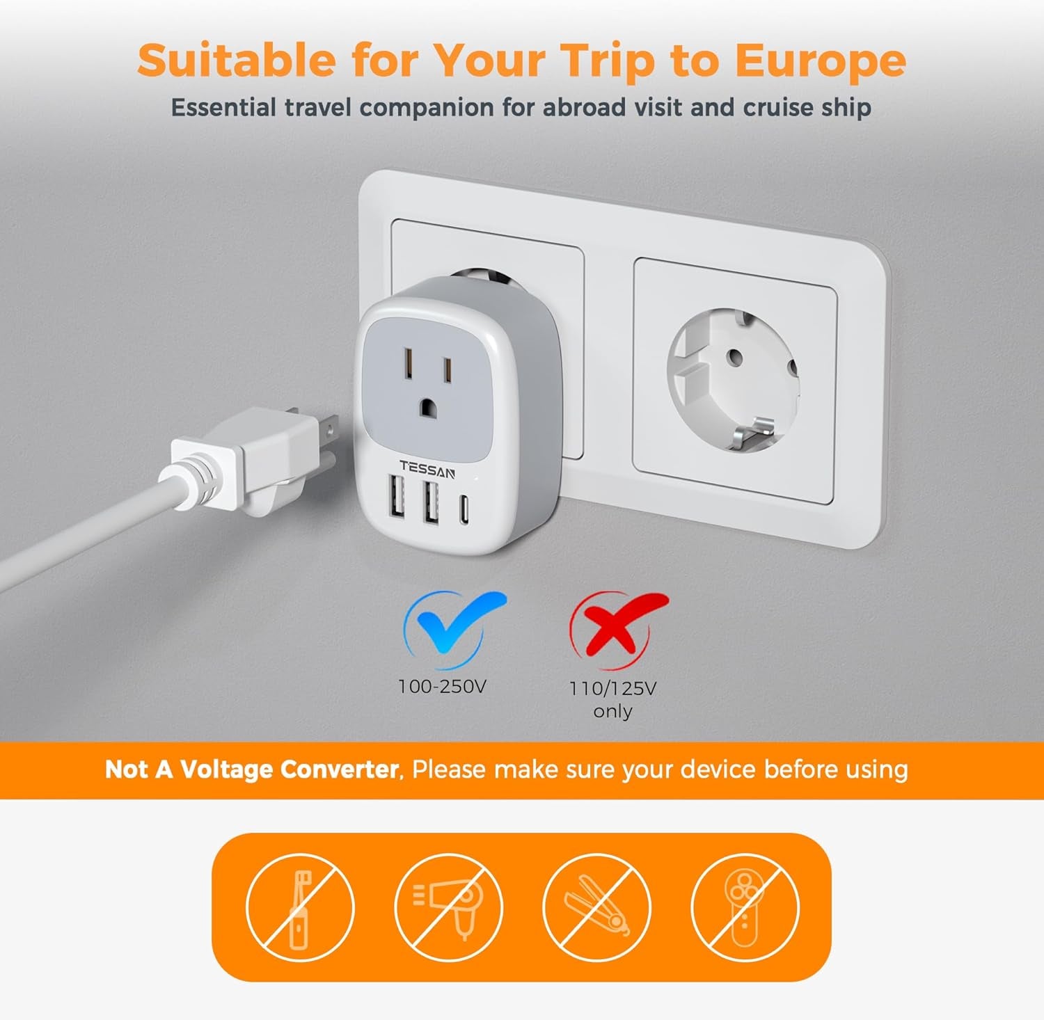 UK Ireland Hong Kong Power Adapter,  International Travel Plug with 3 USB Ports (1 USB C), Type G Converter Outlet Adaptor Charger for USA to British England Scotland Irish Qatar London
