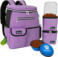 Dog Travel Bag Backpack, 27L Airline Approved Pet Supplies Organizer with 2 Food Containers, 2 Collapsible Bowls & Poop Bag Dispenser, Weekend Road Trip Camping Dog Mom Gift, Purple