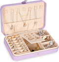 Small Jewelry Box for Women Girls, PU Leather Travel Jewelry Case, Portable Jewelry Organizer Storage Holder Display for Ring Earrings Necklace Bracelet Bangle Men Kids Gift, Lavender
