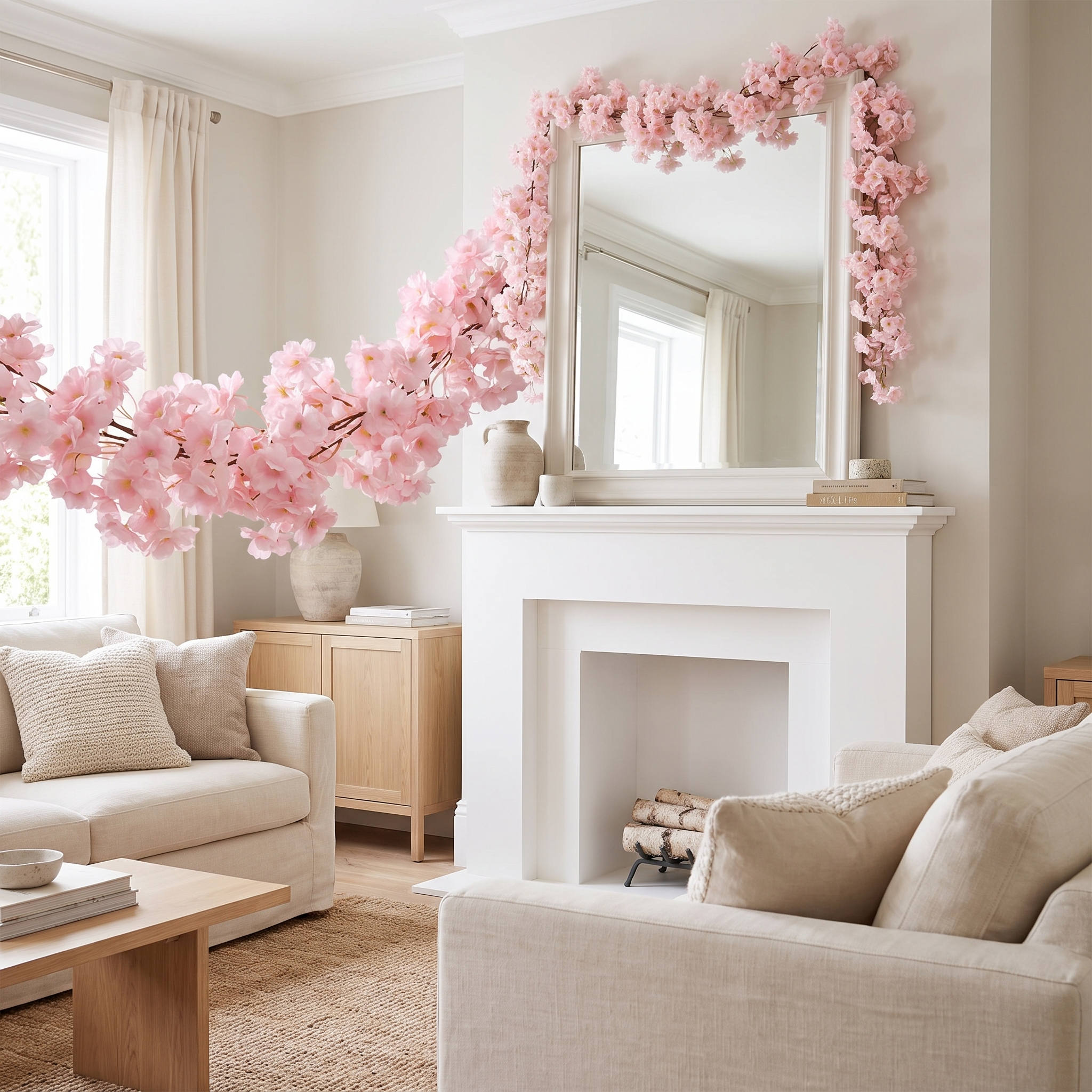Cherry Blossom Garland draped along a mantel