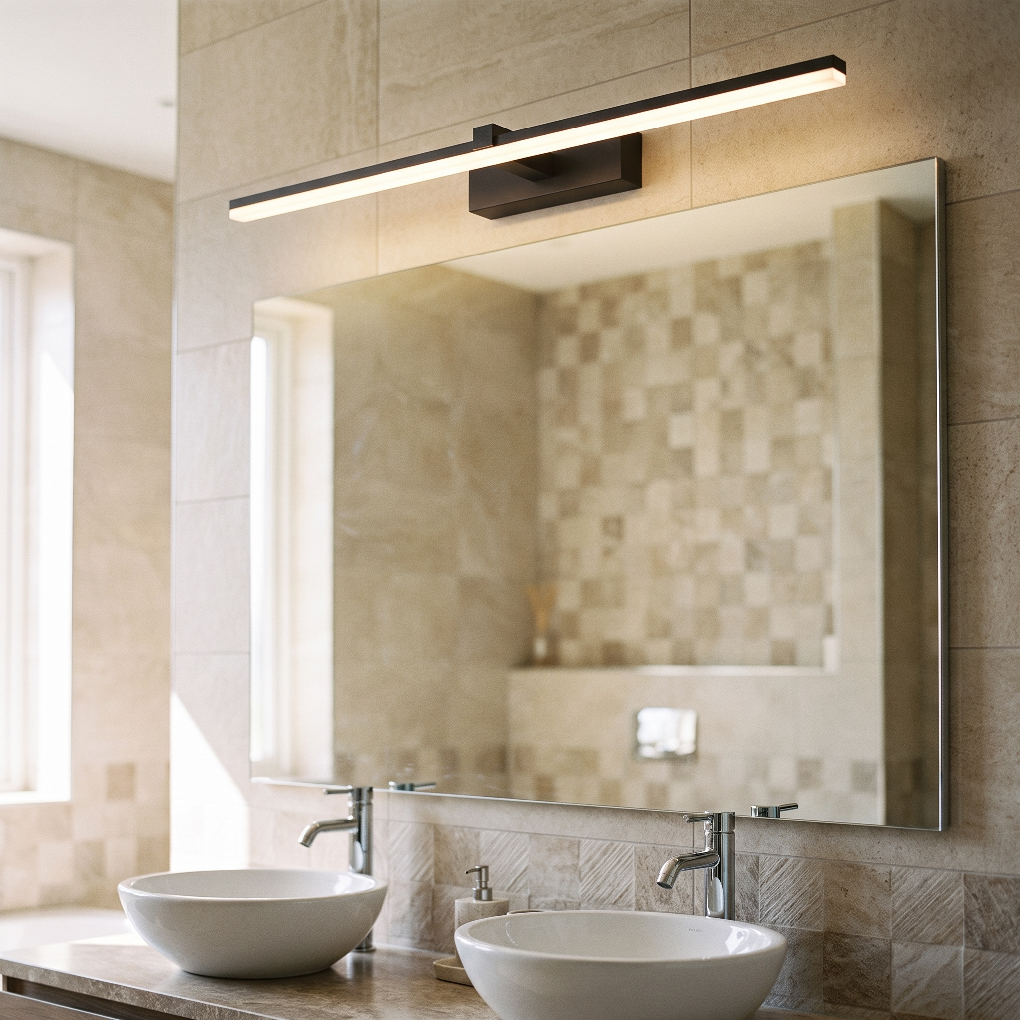 LED vanity light above a bathroom mirror