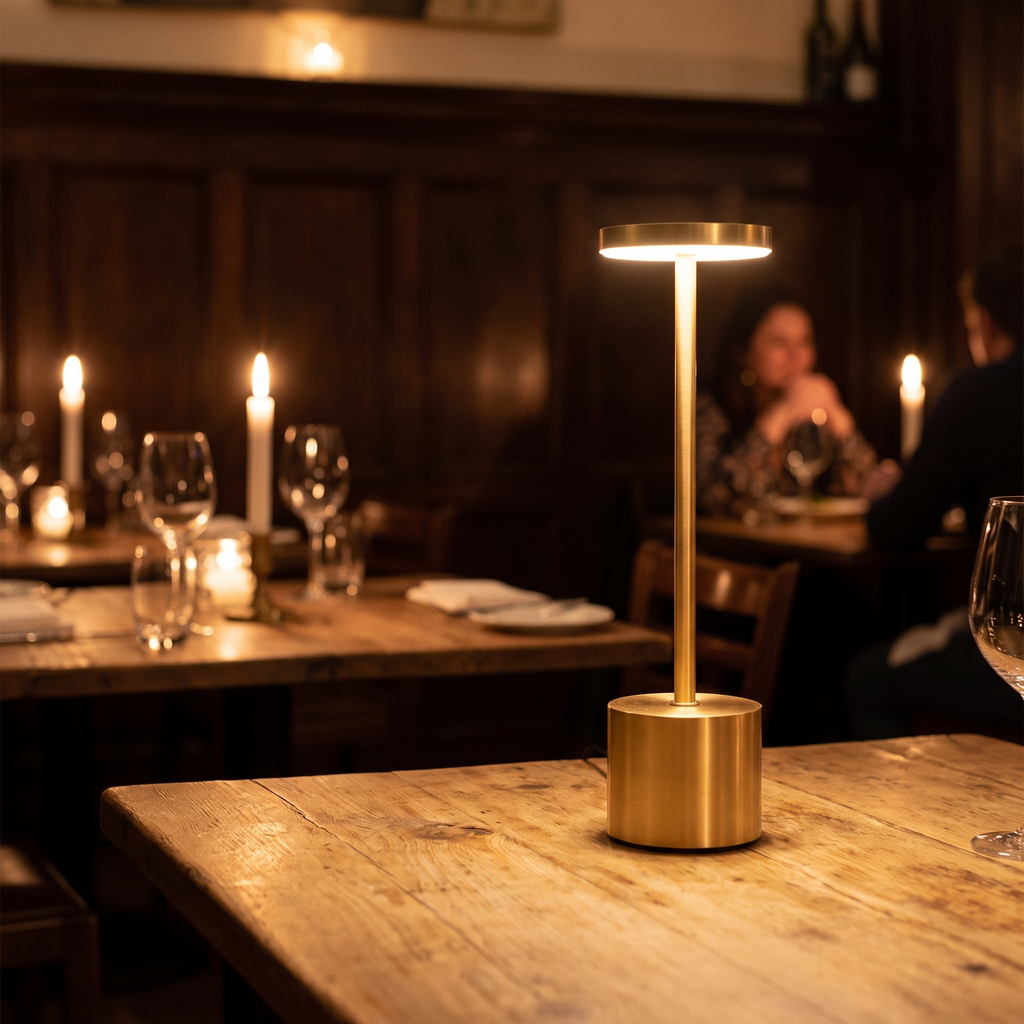 Cordless LED table lamp on a dining table