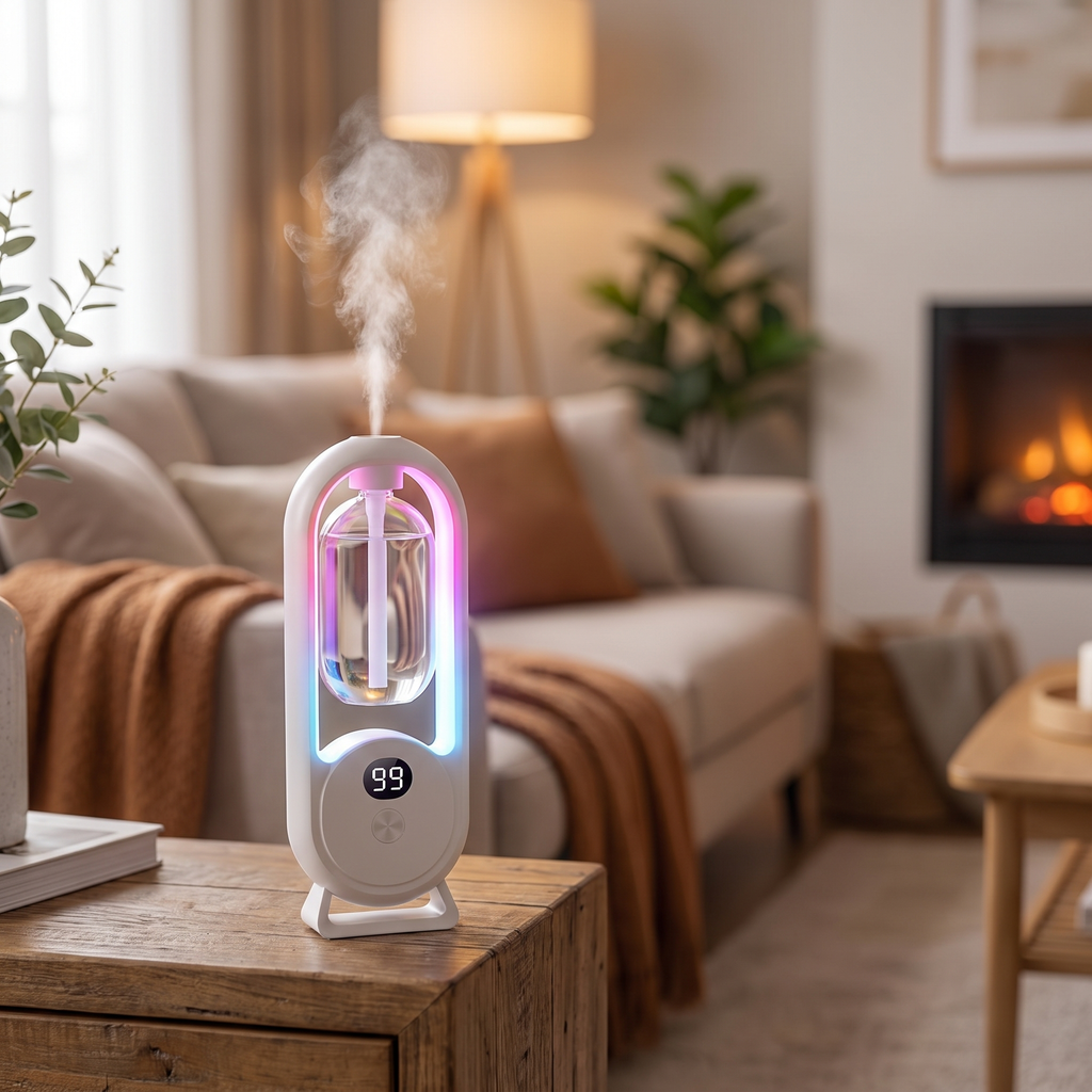 Automatic USB diffuser misting on a side table