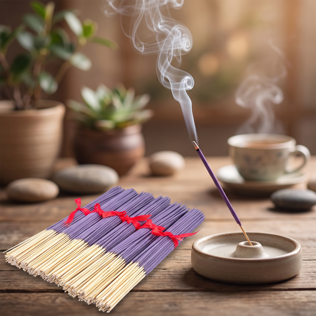 Wooden incense sticks burning in a zen home