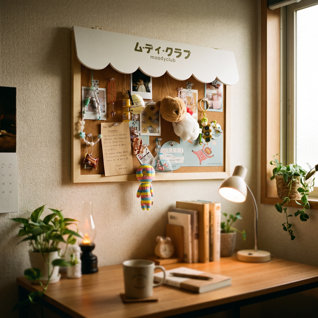 Cork message board on a bedroom wall