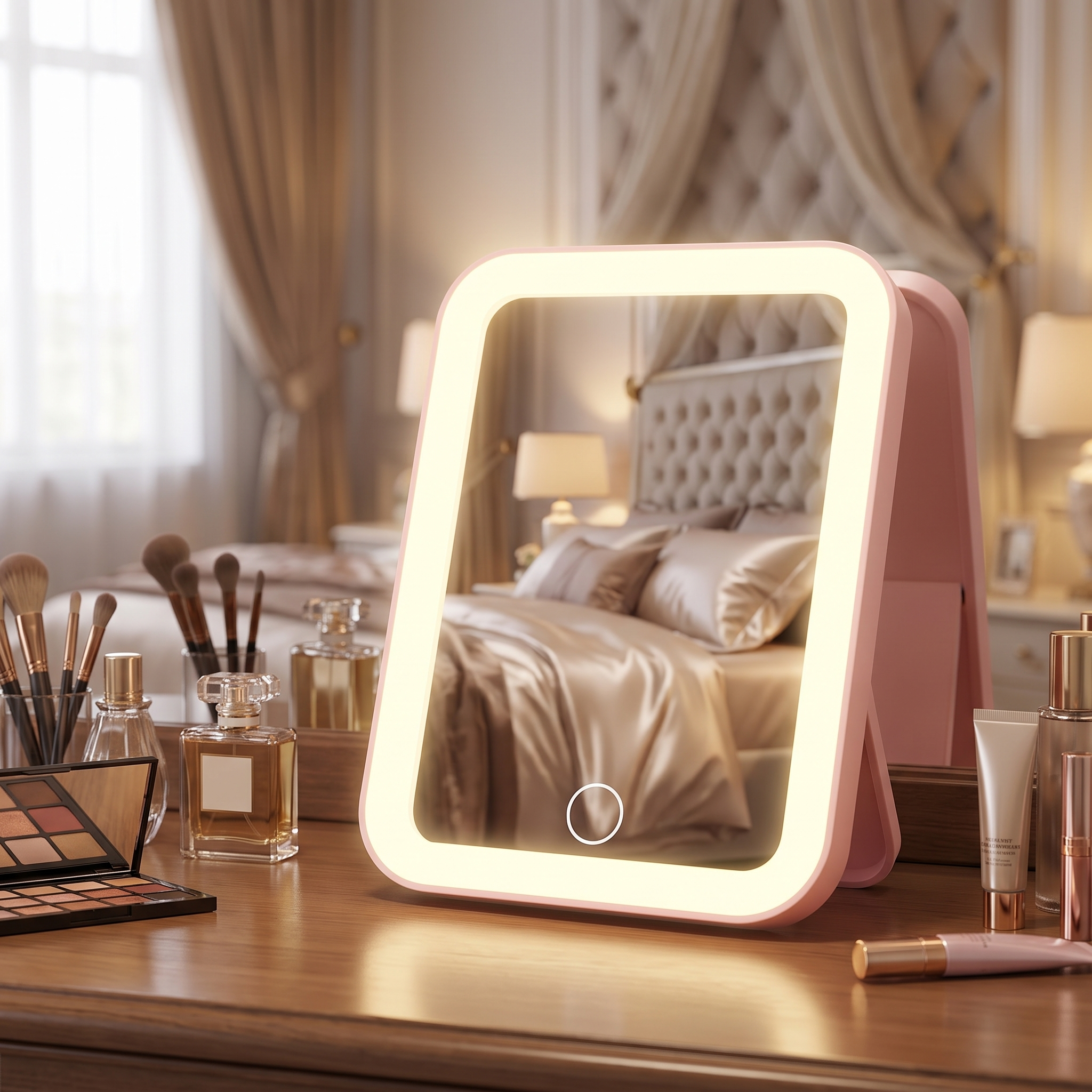 LED vanity mirror on a dressing table